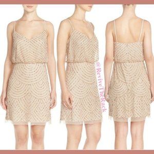 NEW Adrianna Papell Sequin Mesh Blouson Dress in Champagne Gold‎ [SZ 0 ]